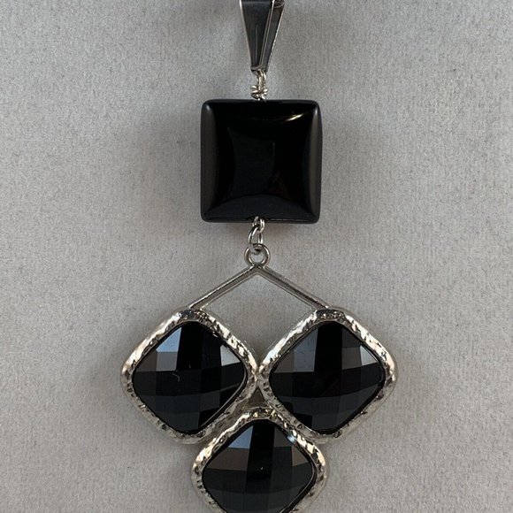 Silver Tone Cable Chain Necklace With Black Crystals (NA3) - Picture 1 of 3